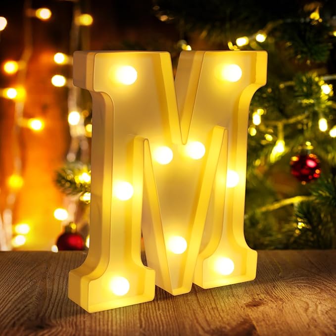 Light Up Letters M,LED Sign Marquee Letters 26 Alphabet for Party Birthday Name,Wedding,Christmas Decorations,Personalized Name Sign Letter for Centerpieces Table and Wall Decor