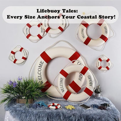 MorroMorn Lifebuoy Wall Hanging Decor - Welcome Aboard Mediterranean Style Home Decoration (Red, 12")