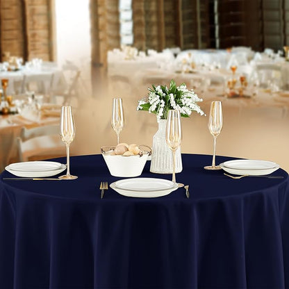 Fitable 8 Pack Round Tablecloths: Stain Resistant Wrinkle Free Circle Table Clothes, Washable Reusable Polyester Table Covers for Wedding Party Birthday Banquet Reception(Navy, 84 Inch)