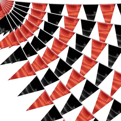 130FT Red Black Triangle Pennant Banner Flag Metallic Fabric Bunting Garland for Christmas Graduation Bachelorette Anniversary Birthday Engagement Wedding Anniversary Casino Party Decorations Supplies