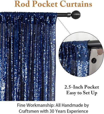 ShinyBeauty Sequin Fabric Backdrop 8ftx10ft Navy Blue Sparkle Glitter for Photoshoot & Birthday Party