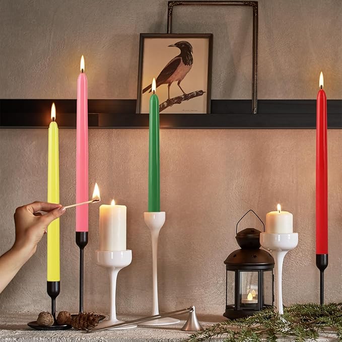 30-Pack 10-Color Taper Candles - 10 Inch Dripless & 10-Hour Burn｜Wedding/Birthday/Home Decor with Premium Wax