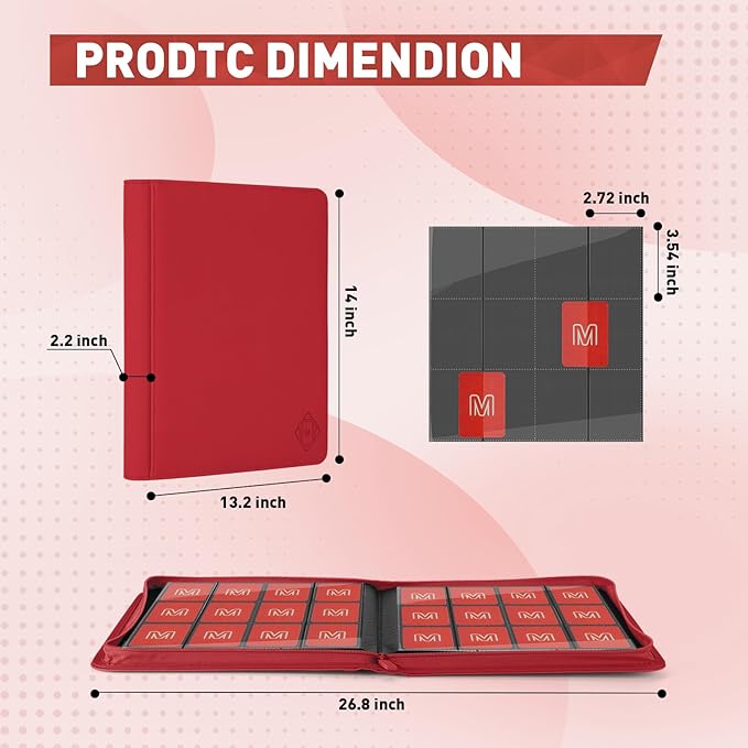 Premium Card Binder 12 Pocket for 720 Pockets Trading Card Binder, PU Zipper Card Collection Album, Sturdy Side-Loading Card Book Holder for MTG, TCG, Game Cards, Sports Cards