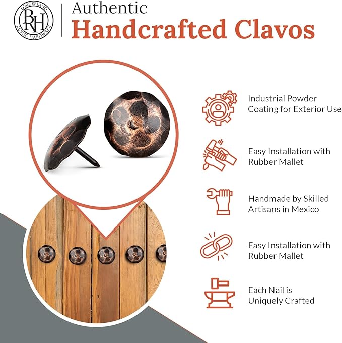 10 Pack 1.5" Round Head Iron Clavos Decorative Nails – Oil Rubbed Bronze – Handmade Rustic Round Fasteners for Farmhouse Shutters, Faux Wood, Barn Doors, Shutters, Gates – Ornamental Wood Accent