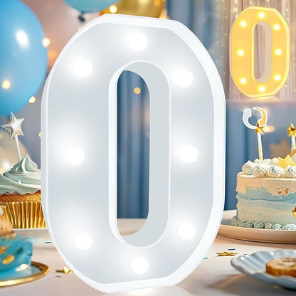 Pooqla LED Light Up Numbers, Warm White and Cool White Decorative Lighted Marquee Numbers, Light Up Numbers for Boys Girls Party, Wedding, Bar, Night Light, Room Decor, Birthday Decoration, Number 0