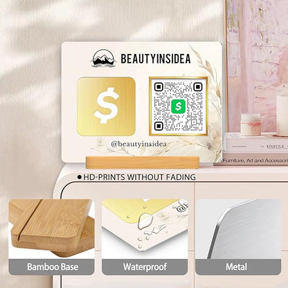 Personalized Custom Metal QR Code Sign Venmo Cashapp Scan to Pay with Stand Instagram Facebook Social Media QR Signs Bar Code QR Plaque Print for Business Salon Beauty Store Restaurant Wifi Sign (Horizontal 1)