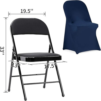 Peomeise Stretch Spandex Folding Chair Cover for Wedding Party Dining Banquet Event (Navy,25pcs)