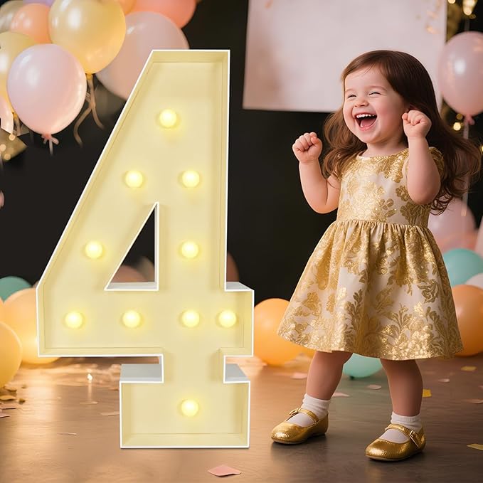 Marquee Light Up Numbers: 3FT Large Decorative Letters Signs for Party Decorations Baby Shower Birthday Wedding Engagement Anniversary, 3 Feet Tall Pre-Cut DIY Foamboard Number 4 - Easy to Assemble