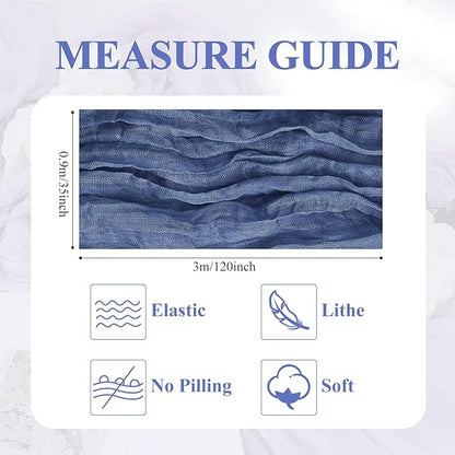Asee'm 3pcs Cheesecloth Table Runner 120 Inches Long Blue Boho Gauze Cheese Cloth Runner 10FT Rustic Sheer Table Runners for Christmas Wedding Party Baby Shower Spring Easter Decoration