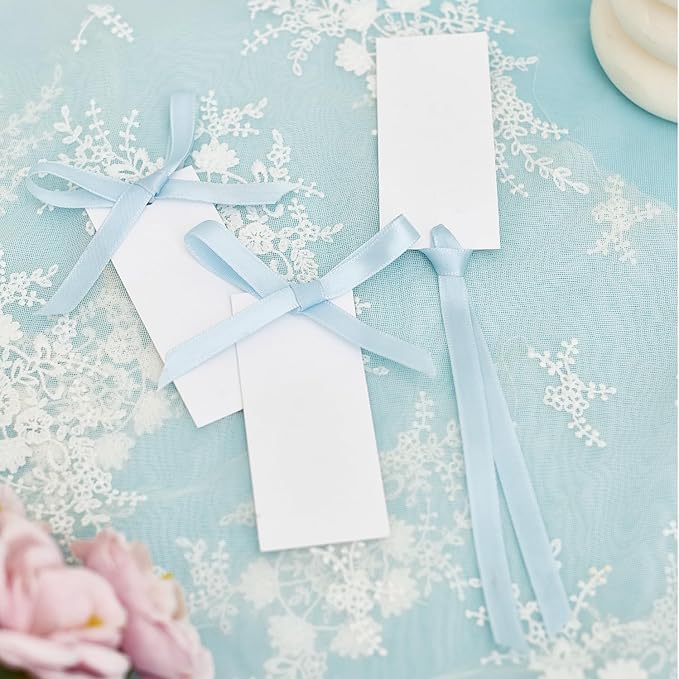60pcs Wedding Banquet Place Cards for Table Setting.Name Table Cards .Name Cards with Ribbons. Can be Used for Wedding Banquet Table Decoration and Present Tags for Parties (Sky Blue)