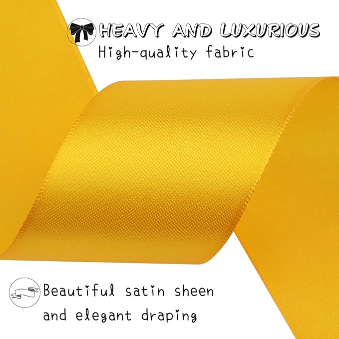 Yellow Solid Satin Ribbon 2 Inch 25 Yards Solid Polyester Fabric Ribbon for Gift Wrapping Wedding Christmas Baby Shower Birthday Party Decoration Handmade Immortal Flower Craft