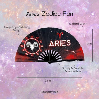 DeFlare | Cosmic Zodiac Rave Fan | Zodiac Sign Hand Fan | Astrology Rave Fan | Hand Fan | Large Rave Fan | Large Clacking Fan