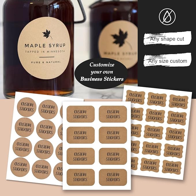 Custom Stickers for Business Logo,Personalised Logo Stickers for Small Business,Any Shape and Size Waterproof Label.Perfect for Branding, Packaging Stickers, Glossy Stickers. (Kraft Paper)