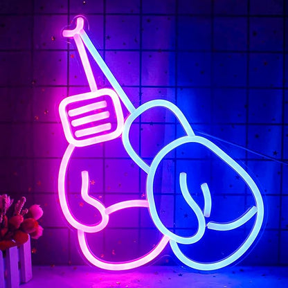 Lucunstar Boxing Gloves Neon lights Pink Blue LED Light Sign Boxing Gloves Neon Signs for Gym Wall Decoration Boxing Gloves Neon Light with USB/Switch,Room Decor, Man Cave Decor for Men