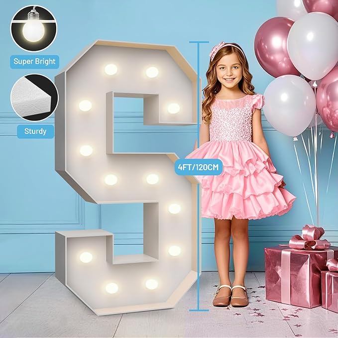 4FT Marquee Light Up Letters S,Party Decoration Large Marquee Light Up Letters with Weighted Water Bag,Pre-cut Foam Board Set Can Be Used for Birthdays,Weddings,Baby Anniversaries