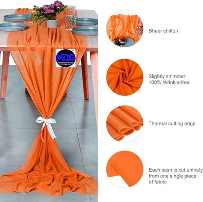 MDS 5 Pack 10ft Chiffon Table Runner 29 x 120 Inches Sheer Wedding Runner Romantic Rustic Table Runner for Wedding Decorations, Birthday Parties, Bridal Shower Party Arch Decor - Orange
