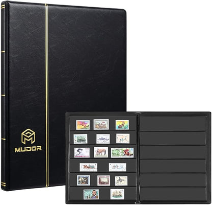 MUDOR Stamp Collecting Album, 6 Rows Pockets Stamp Book for Collectors, 10 Sheets Stamp Stockbook