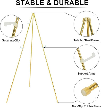 Easel Stand for Sign 63'' Art Easels for Display Wedding Welcome Poster Stand Portable Floor Metal Easel Gold