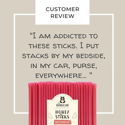 The Honey Jar Watermelon Flavored Honey Sticks - Pure Honey Straws For Tea, Coffee, or a Healthy Treat - One Teaspoon of Flavored Honey Per Stick - Made In The USA with Real Honey - (50 Count)