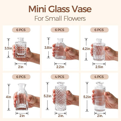 ComSaf Glass Bud Vases Set of 32, Small Clear Bud Vases in Bulk, Mini Flowers Vases for Centerpieces, Vintage Bottle Set for Table Decorations, Wedding Decor, Recepetion, Home, (Clear)