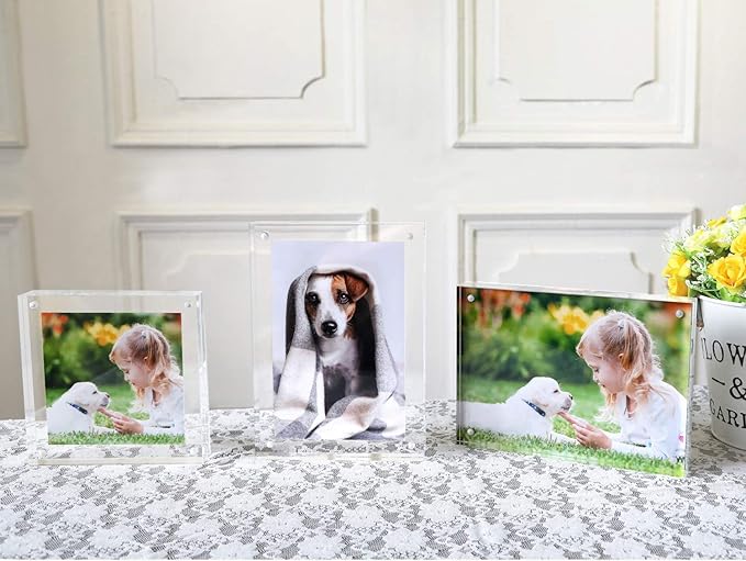 Magicool Premium Acrylic Photo Frame- Magnet Photo Frame -Double Sied Thick Desktop Frames (5x5 5 pack)