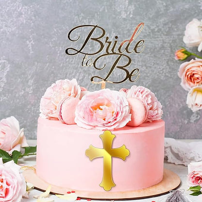 Blulu 16 Pieces Baptism Cake Toppers Crossing Cupcake Toppers Gold Mirror Acrylic Cake Picks Baptism Decor Christian Decorations(Vivid Style)
