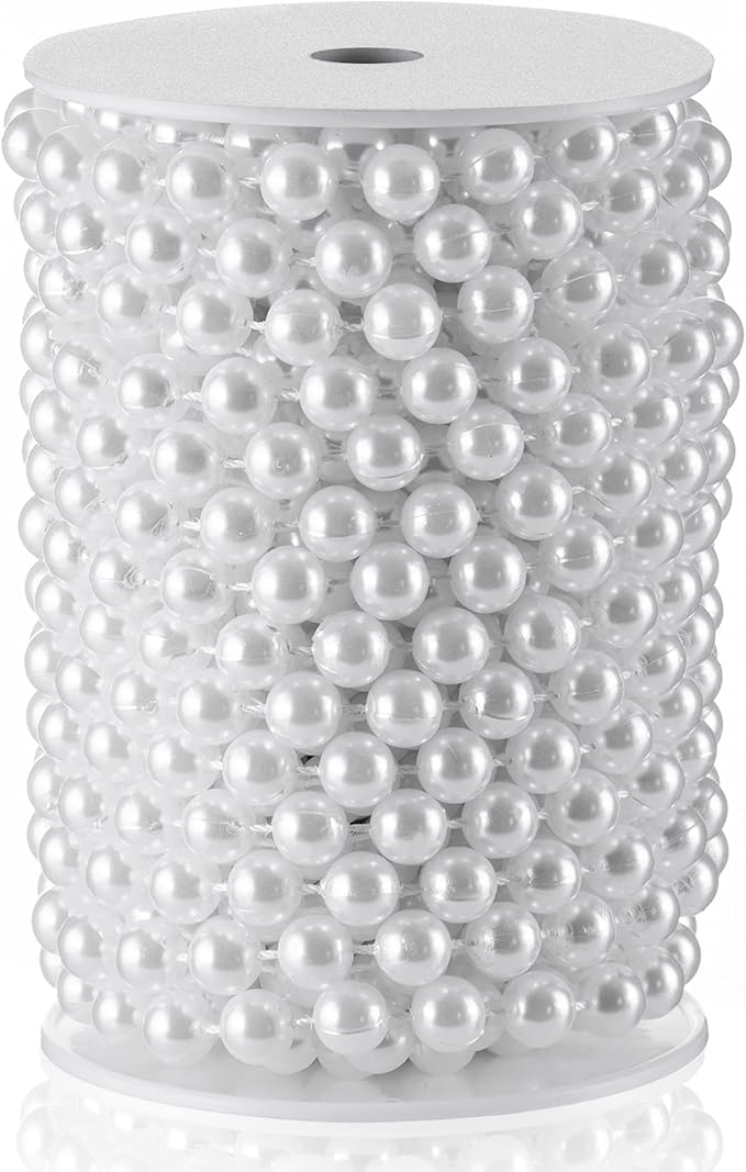 Craft String Pearls 10MM Pearl Bead, 33 Feet White Faux Pearl Garland Spool Roll Strand Wedding Party Decoration, Christmas Tree Decorations