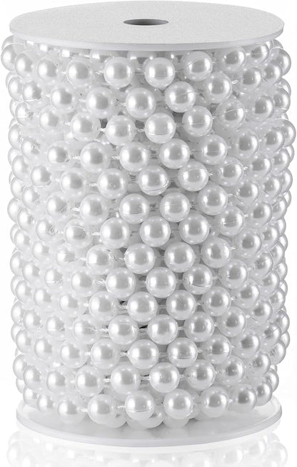 Craft String Pearls 10MM Pearl Bead, 33 Feet White Faux Pearl Garland Spool Roll Strand Wedding Party Decoration, Christmas Tree Decorations
