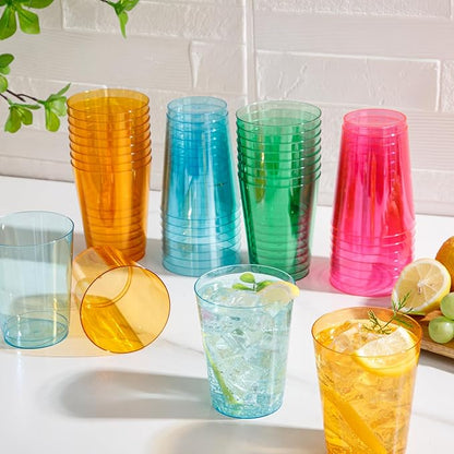 DaYammi 100 Pack Colorful Plastic Cups 10 Oz Disposable Cups Neon Glowing Plastic Party Cup, Assorted Neon Colors for Wedding Wine Glasses Heavy Duty Disposable Tumblers Drinking Cocktail Glasses