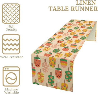 Summer Popsicles Table Runner, Colorful Cute Ice Cream Childish Seasonal Dinner Runner for Party Holiday Home Kitchen Dining Table Decor 13"x90"