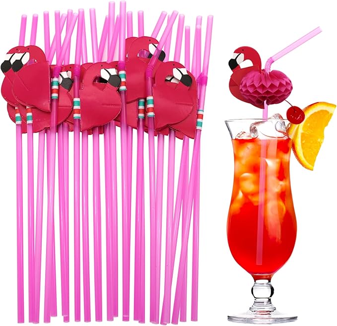 BLUE TOP Flamingo Drinking Straws Cocktail Straws 9.65 Inch 100 PCS, Red Flamingo Drinking Straws for Cocktail,Milkshake,Juice, Decoration & Add Atmosphere for Valentine's Day, Parties,Bar