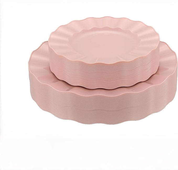 60Pcs Premium Pink Plastic Plates, Fancy Nice Disposable Plate, Elegant Wedding Plates Set include 30 10" Dinner & 30 7" Dessert Plates for Party & Wedding（30Guests