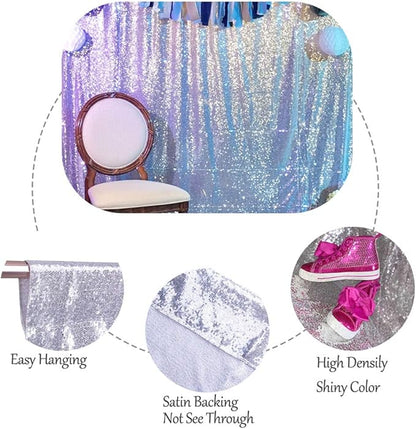 SquarePie Sequin Backdrop Curtain Not See Through Thick Background for Party 5FT x 7FT Silver