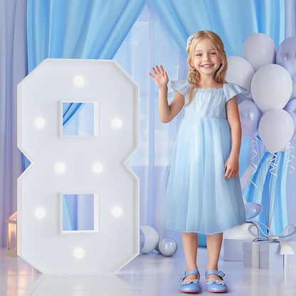 3FT Marquee Numbers 8 for 8th, 80th Birthday Party Decorations, Large Light Up Number 8 Sign for Anniversary Decor, Backdrop, Big Marquee Number, Pre-Cut Foam Board Kit