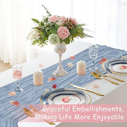 Blue Table Runner, 10Ft 120in Cheesecloth Table Runner, Gauze Rustic Cheese Cloth Table Runners for Wedding, Party, Baby & Bridal Shower, Boho Table Runners for Christmas Thanksgiving Halloween Easter