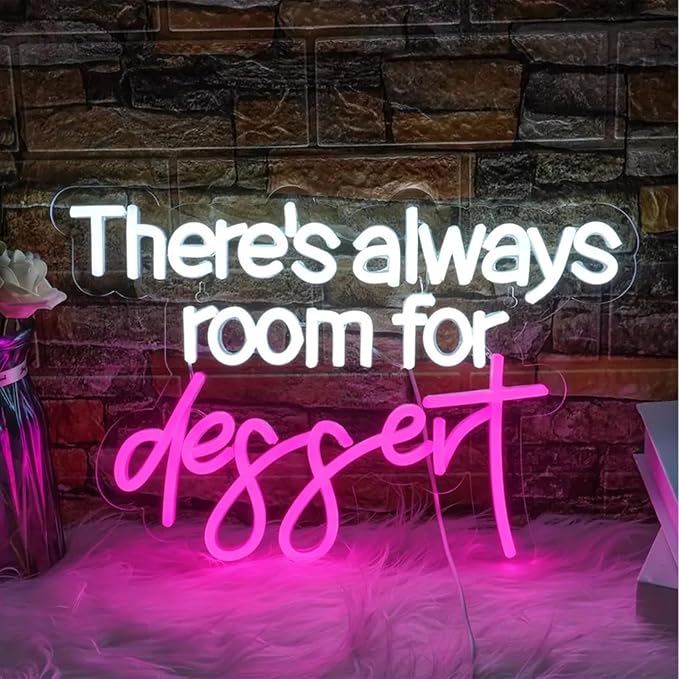 There's Always Room for Dessert Neon Sign Baking Bread Shop Decor Led Light Cafe Dessert Decor Welcome Sign Open LED Light, 15.7"x10.6"