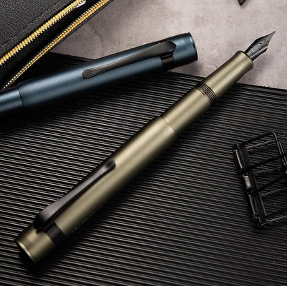 Hongdian M2 Black Forest Mini Fountain Pen, Medium Soft Nib & Sleek Shape Aluminium Short Pocket Travel Pen (Midnight Blue)