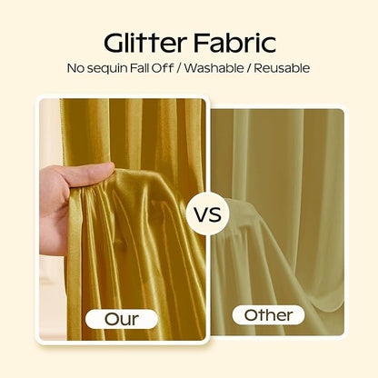 Dark Gold Glitter Backdrop Curtain for Parties Wedding,10Ft x 10Ft Satin Shimmer Photo Backdrop,Non-Wrinkle Sparkle Drapes for Backdrop,Back Drop for Photography, Birthdays,Weddings,Prom