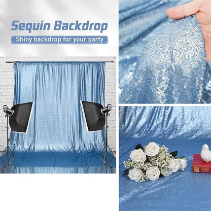 Eternal Beauty Baby Blue Sequin Backdrop, 6x6 Ft Glitter Background Curtains for Shimmer Photography Party Wedding Birthday Back Drop Decor