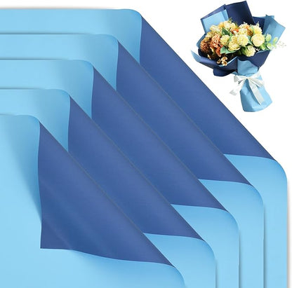 BEISHIDA 20Pcs Royal Blue and Sky Blue Double Sided Floral Wrapping Paper Matte Waterproof Flower Bouquet Wrapping Paper for Floral Wrap Florist Packing Birthday Valentine's Christmas Gift Wrapping