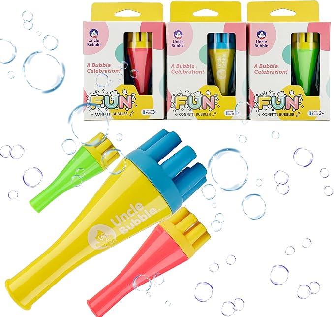 Uncle Bubble Blower for Kids and Toddlers 3, Uncle Bubble Mini Bubble Blower 3 Colors Family Set| Blow Thousands of Bubbles a Time