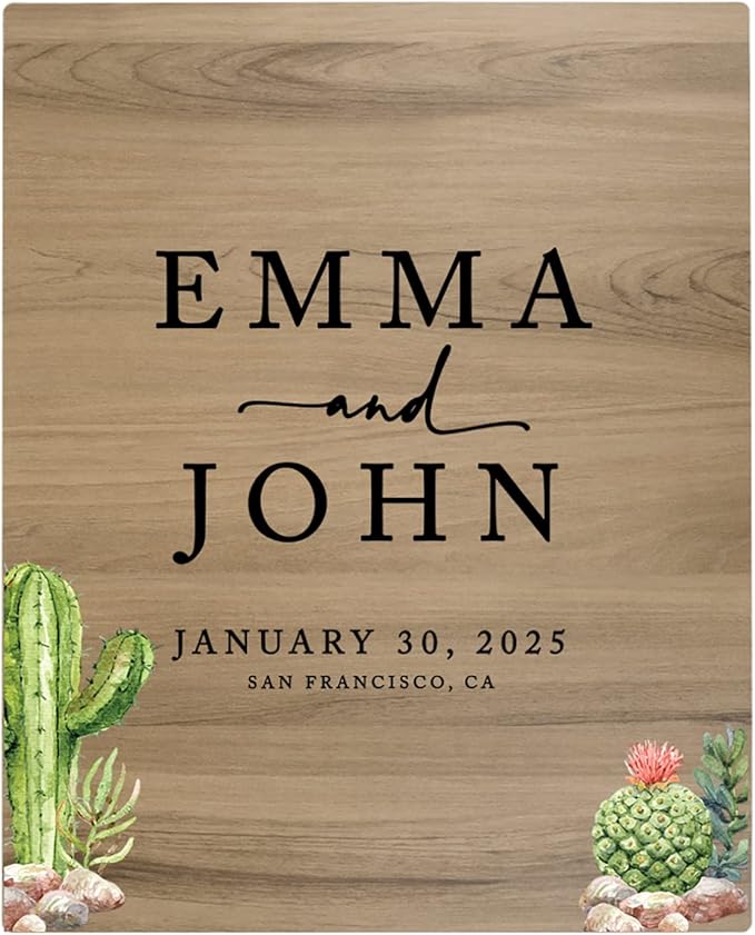 Andaz Press Large Wooden Welcome Sign for Wedding, Rustic Welcome Sign 16" x 20" Custom Names Desert Chic Cactus Wedding Signage English Oak MDF Wood Finish Wedding Reception Indoor Outdoor Signs