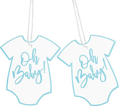 100Pcs Gift Tags with String Oh Baby Sign Blue Baby Clothes Large Gift Tags with 65 Ft Jute Twine Cute Tags White Paper Gift Tag for It's a Boy Gender Reveal Baby Shower Party Gift Wrap Tag