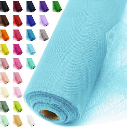 54" by 20 Yards Blue Tulle Fabric Rolls - Tutu Spool Bolt for DIY Wedding Decoration, Baby Shower Tutu Skirt, Gift Wrapping - Large Matte Tulle, Roll Packaging (Baby Blue)