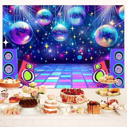 Disco Backdrop 7 x 5 ft Retro Glow Party 70s 80s 90s Theme Stage Dance Background Disco Party Decoration Disco Ball Banner Dance PartyBackdrop for Birthday Party Prom Portrait Photo Props,Multi1