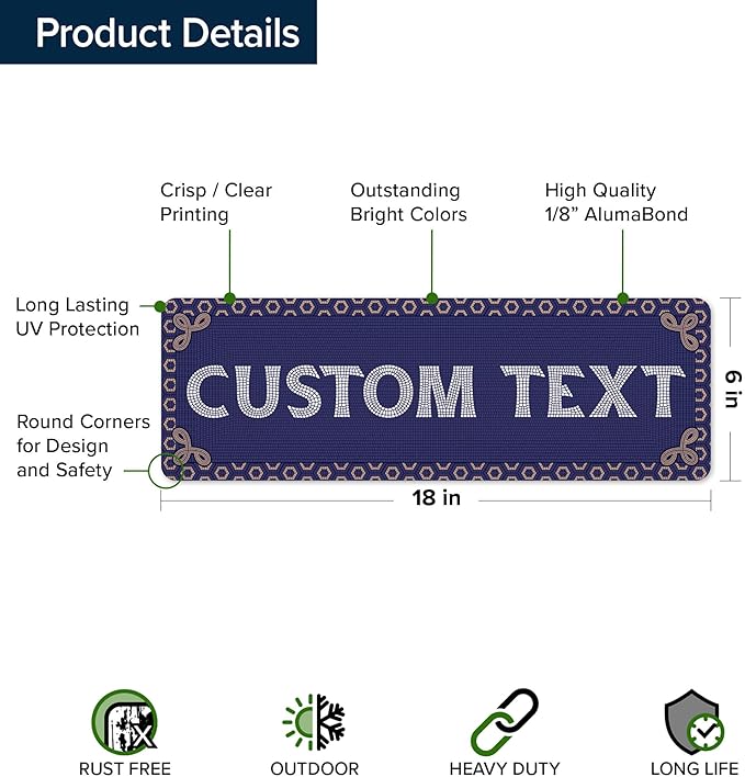 Custom Sign, Custom Street Sign, 11 Font Colors, 13 Font Styles, 4 Hole Options, 22 Sizes, 6x18 Inches, Rust Free DiBound, Fade Resistant, Made in USA by My Sign Center (Fauxsaic 1)