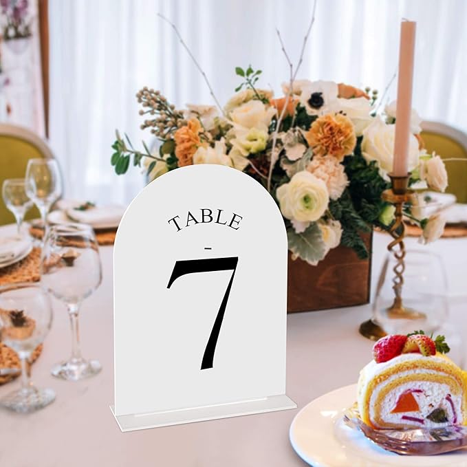 JOYIT Arch Wedding Table Numbers 1-30 with Stands – Double-Sided Printed 5" X 7" Acrylic Table Signs with White Background Black Text, Perfect Acrylic Table Numbers for Wedding Receptions, Parties, Anniversaries, and Events