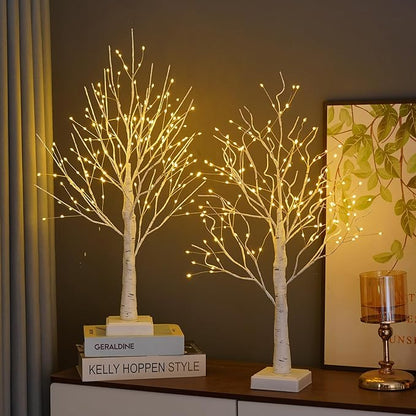 2 Pack 144 LED Artificial Tree Lamp with Timer, DIY Birch Tree with LED Lights, Lighted up Tree Lamp USB/Battery Powered, Fairy Light Spirit Tree for Table Home Bedroom Christmas (Warm White)