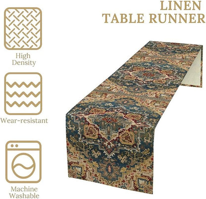 Boho Bohemia Style Table Runner, Country Rustic Farmhouse Vintahe Colorful Geometry Print Table Runner for Home Kitchen Dinner Party Holiday Decor, 13x36inch