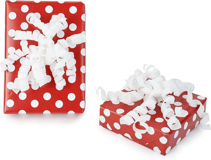 6" Metallic Glitter White Self Adhesive Curly Ribbon Gift Wrap Bows for Christmas, Holiday, Birthday, Wedding, Presents, Party Favors Decorations 6-Count